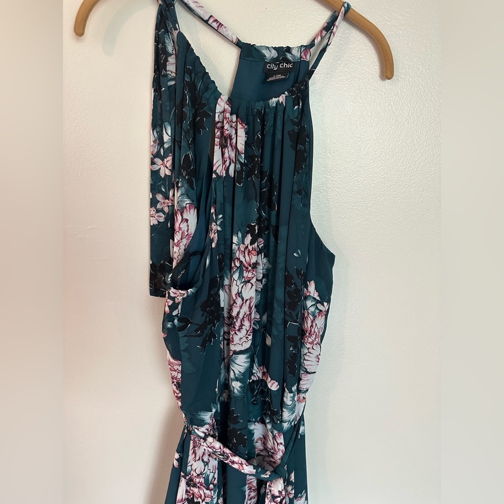City Chic Teal Floral Halter Dress - Picture 4 of 5